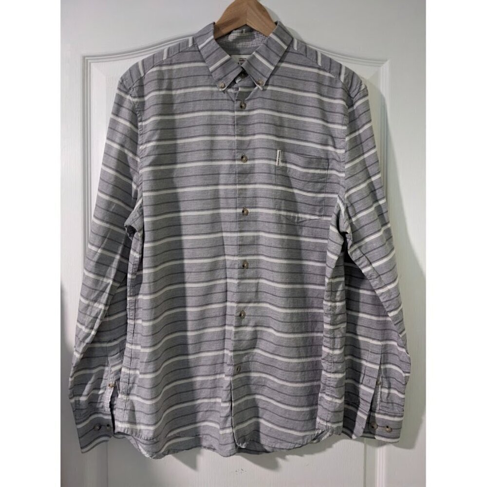 Ben Sherman | Mens Cotton Button Front Shirt in Grey Stripe